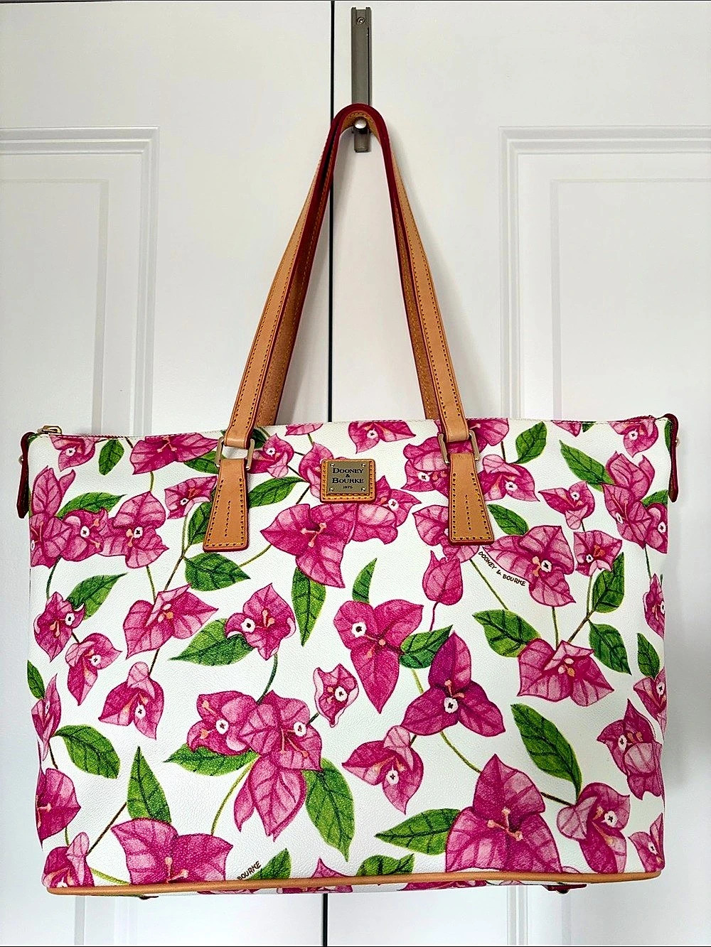 Dooney & Bourke Bougainvillea Print Zip Tote Pink & White